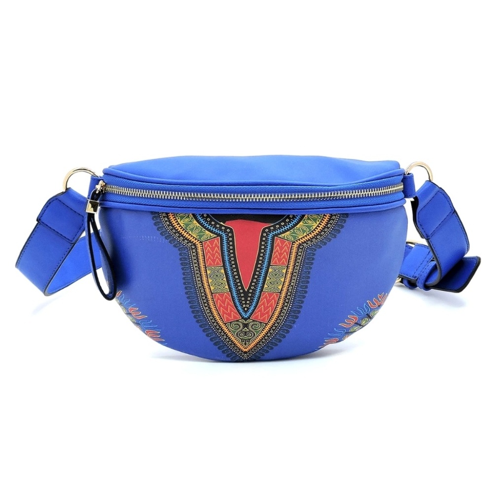 Blue Dashiki Print Vegan Leather Fanny Pack